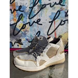 Michael Kors Gold and White Wedge Sneakers, Size 10